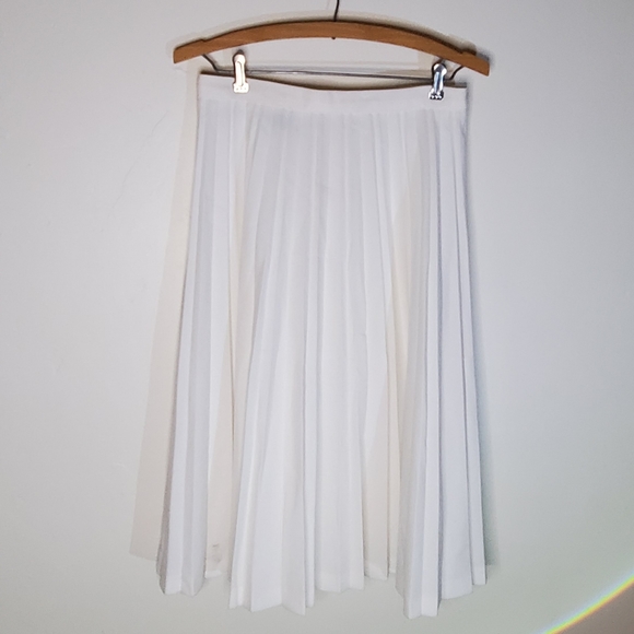 Vintage 60s White Crisp Pleated A-Line Midi Midcalf Marilyn Glam Skirt - Picture 6 of 10